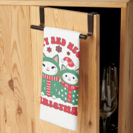 幸せな猫のクリスマス キッチンタオル