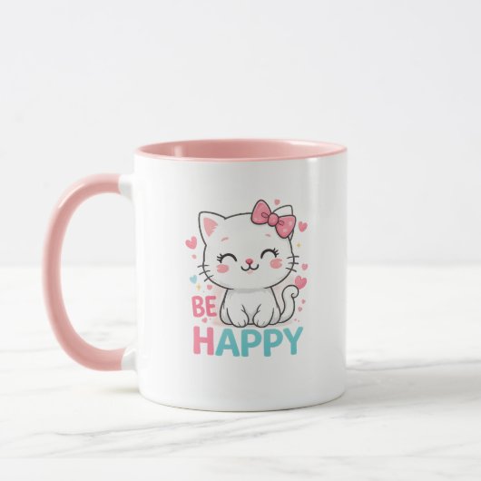 幸せな猫のマグカップ マグカップ (左)