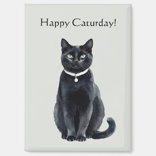 幸せな猫の日 黒猫 マグネット (正面)