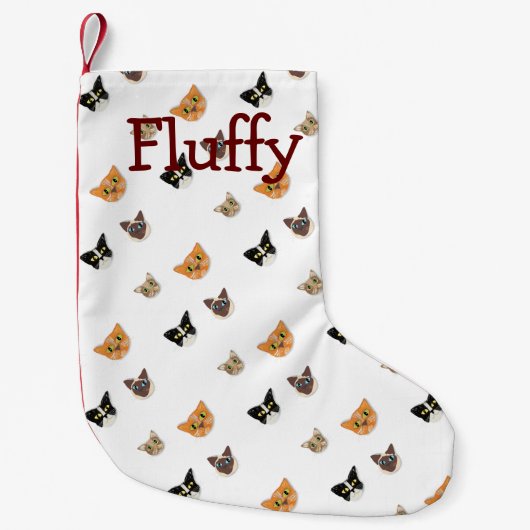 幸せな猫の頭部 スモールクリスマスストッキング (正面)