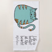 幸せな猫名前をカスタムする及び色のビーチタオル ビーチタオル (正面)
