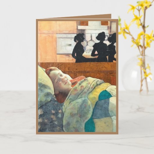 幸せな病気の女気にの子が病気で寝る カード (黄色い花)