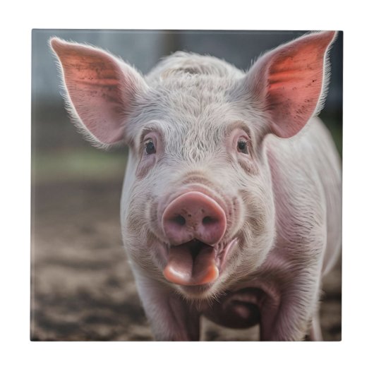 幸せな白い豚の舌が突き刺す タイル (正面)