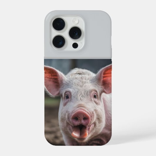 幸せな白い豚の舌ペロ iPhoneケース (裏面)