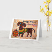 幸せな神聖化ウインナー犬 カード (黄色い花)