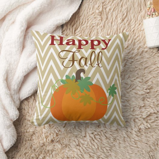 幸せな秋のカボチャシェブロンのジグザグパターンの投球 クッション (ブランケット)