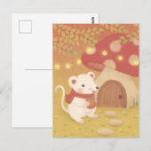 幸せな秋の日とマウス ポストカード (正面/裏面)