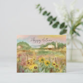 幸せな秋の牧場の砂漠の風景の夕日 シーズンポストカード (スタンド正面)