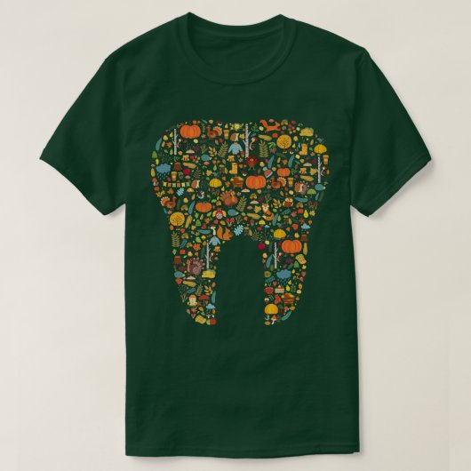 幸せな秋の秋歯おもしろい、かわいい歯医者クルー Tシャツ (デザイン正面)