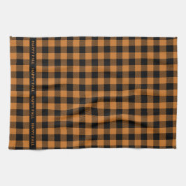 幸せな秋オレンジのチェックパターン キッチンタオル