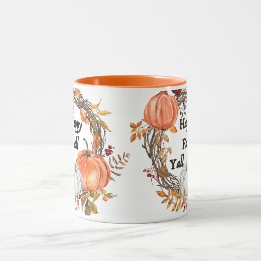 幸せな秋オール:居心地の良い秋のカボチャと離れの マグカップ (中央)