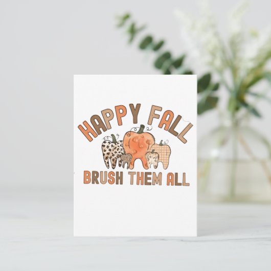 幸せな秋ブラシ彼らすべての歯科歯科歯科用歯歯 インビテーションポストカード (スタンド正面)