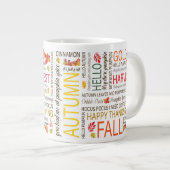 幸せな秋メッセージと水彩秋の画像 ジャンボコーヒーマグカップ (正面右)