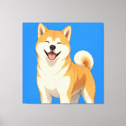 幸せな秋田犬デザイン キャンバスプリント (正面)