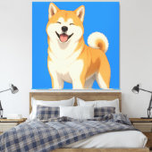 幸せな秋田犬デザイン キャンバスプリント (インサイチュ (寝室))