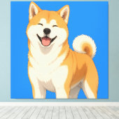 幸せな秋田犬デザイン キャンバスプリント (インサイチュ (ウッドフロア))