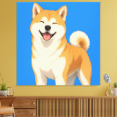 幸せな秋田犬デザイン キャンバスプリント (インサイチュ (リビング))