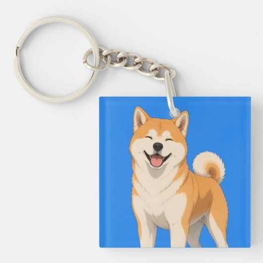 幸せな秋田犬デザイン キーホルダー (正面)