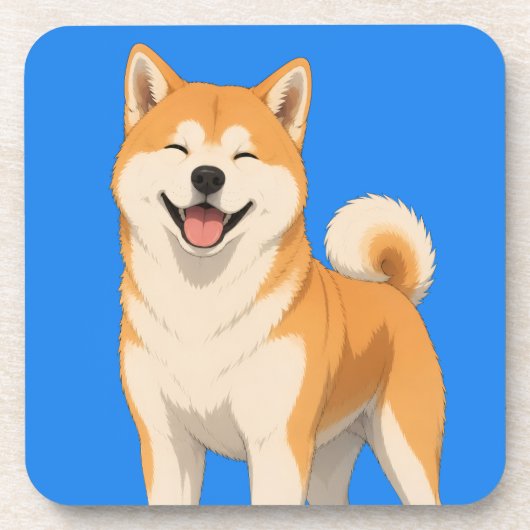 幸せな秋田犬デザイン コースター (正面)