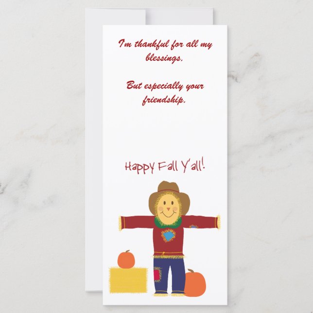 幸せな秋Y'all：かかし感謝祭カード。 (正面)