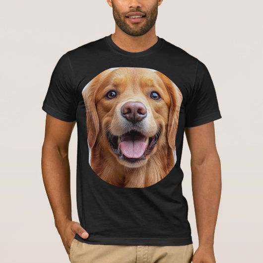幸せな笑顔のゴールデンレトリバー Tシャツ (正面)