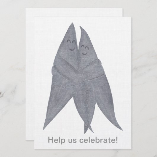 幸せな笑顔のシルバースターカップル結婚式の招待 招待状 (正面/裏面)