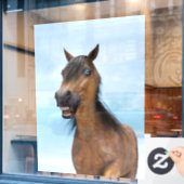 幸せな笑顔のバイヤー馬 ウィンドウサイン (カフェ窓)
