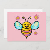 幸せな笑顔のベビーは花とビー。 ポストカード (正面/裏面)