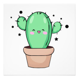 幸せな笑顔のベビーサボテン星と花瓶。 フォトプリント           