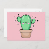 幸せな笑顔のベビーサボテン星と花瓶。 ポストカード (正面/裏面)