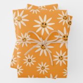 幸せな笑顔のレトロな花のパターン ラッピングペーパーシート (インサイチュ)