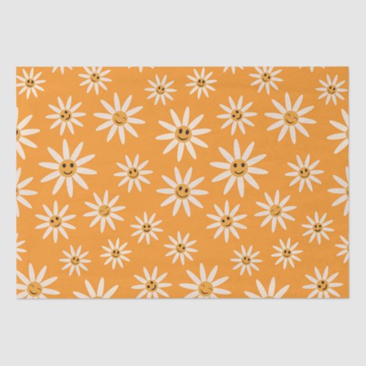 幸せな笑顔のレトロな花のパターン 薄葉紙 (正面)