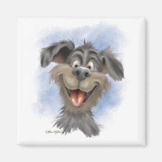 幸せな笑顔の犬 - かわいい犬のキャラクター マグネット (正面)