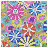 幸せな笑顔の花のプリント ファブリック (クローズアップ)