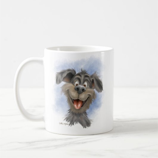 幸せな笑顔の雑種犬 - かわいい犬のキャラクター コーヒーマグカップ (左)