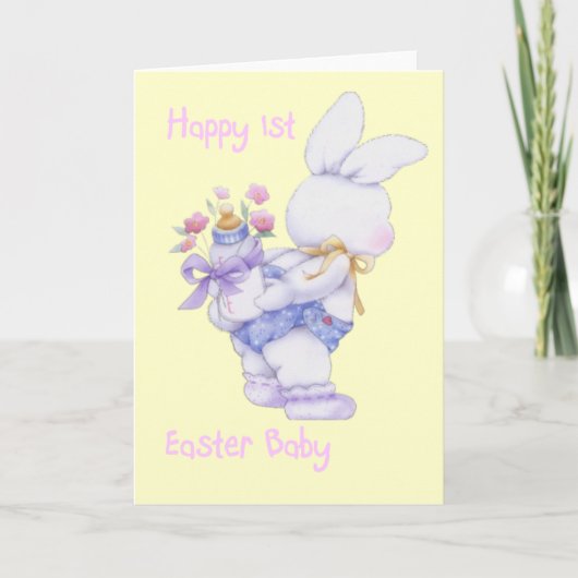 幸せな第1イースターベビー(女の子)カード(ブランク) シーズンカード (正面)