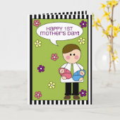 幸せな第1母の日(双生児) カード (黄色い花)