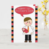 幸せな第1母の日(父か女の赤ちゃん) カード (黄色い花)