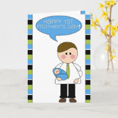 幸せな第1母の日(父か男の赤ちゃん) カード (黄色い花)