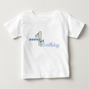 幸せな第1誕生日の青のTシャツ ベビーTシャツ