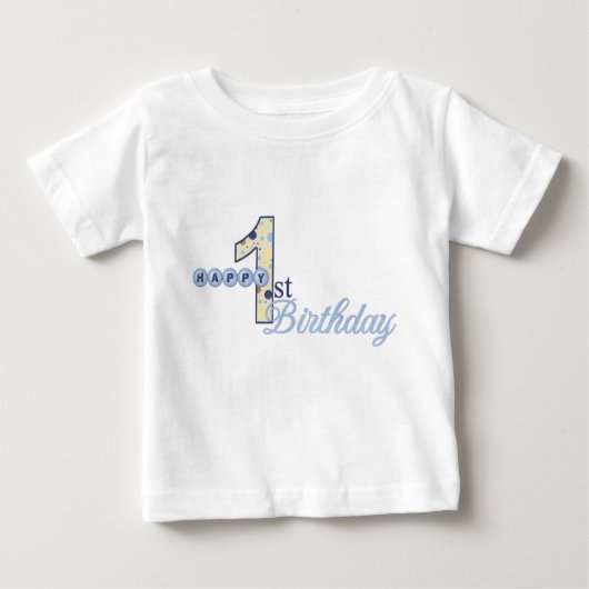 幸せな第1誕生日の青のTシャツ ベビーTシャツ (正面)