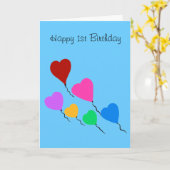 幸せな第1誕生日はカードを風船のようにふくらませます カード (黄色い花)