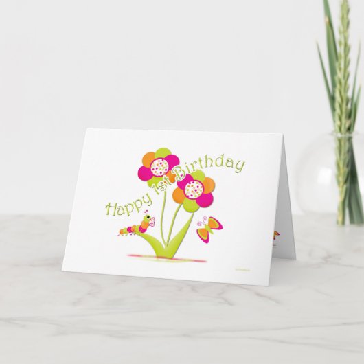 幸せな第1誕生日Caterpiller -蝶 カード (正面)