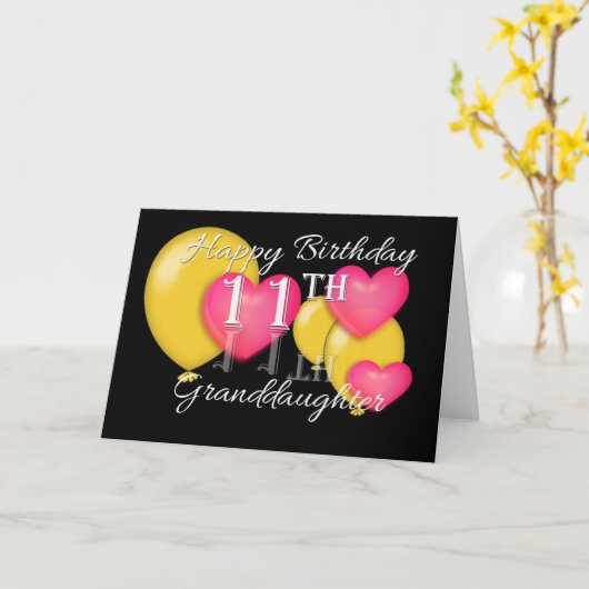 幸せな第11誕生日の孫娘 カード (黄色い花)