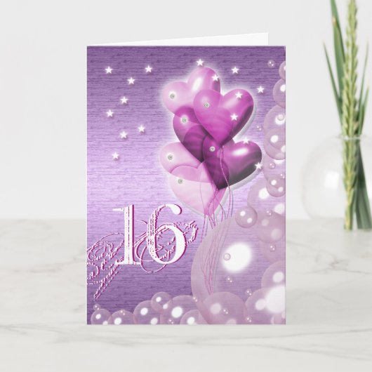 幸せな第16誕生日は明るい風船のようにふくらませます カード (正面)