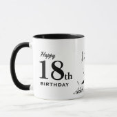 幸せな第18誕生日のタイポグラフィの白黒のカスタム マグカップ (左)