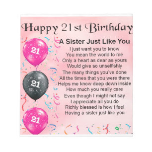 幸せな第21誕生日の姉妹の詩 ノートパッド