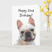 幸せな第23誕生日のフレンチ・ブルドッグの挨拶状 カード (黄色い花)