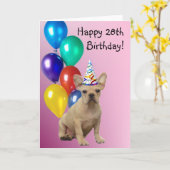 幸せな第28誕生日のフレンチ・ブルドッグの挨拶状 カード (黄色い花)