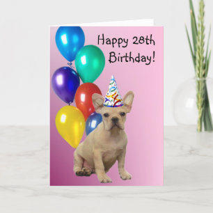 幸せな第28誕生日のフレンチ・ブルドッグの挨拶状 カード